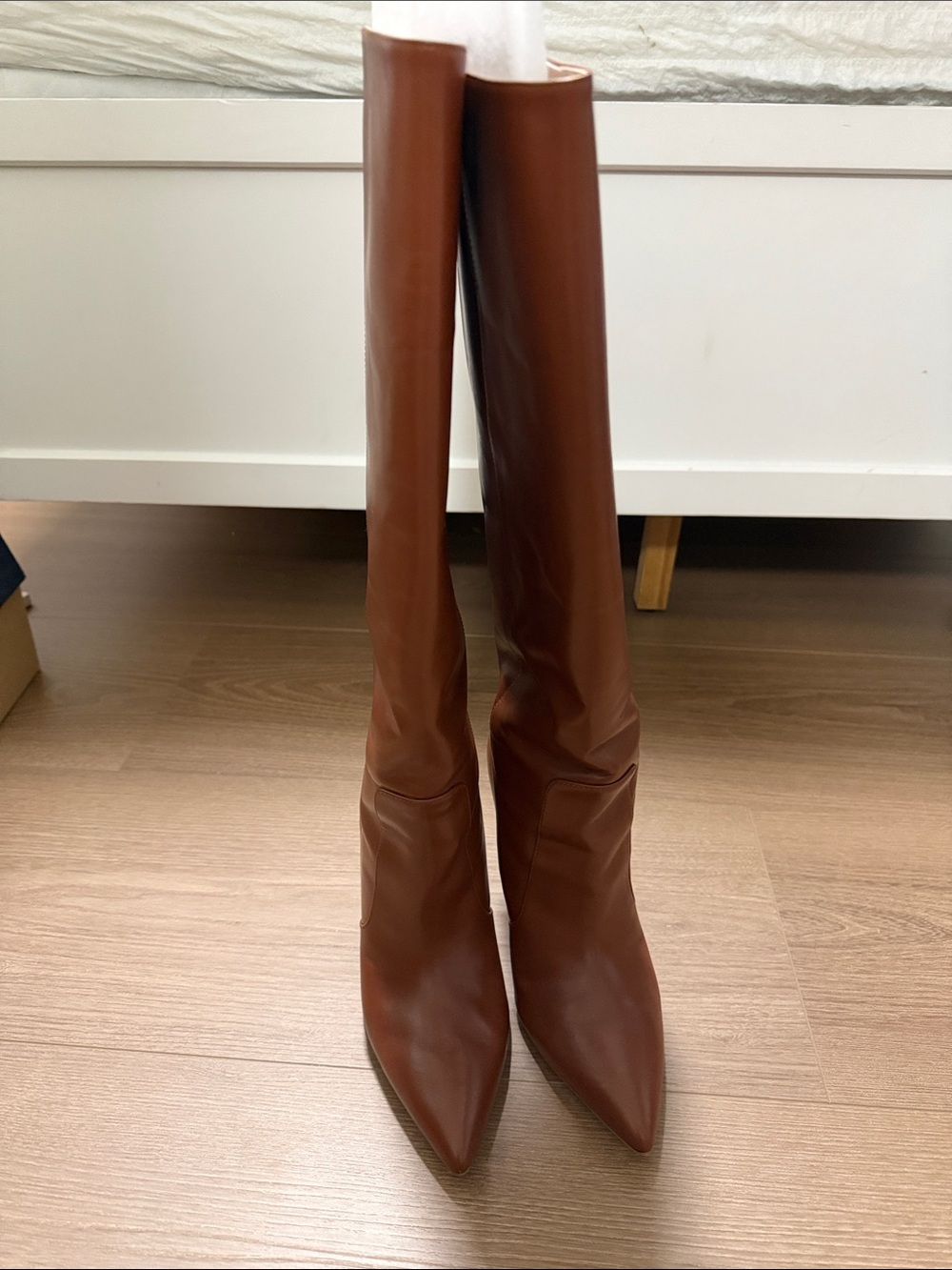 Stuart Weitzman Parton Cognac Tall Pointed-Toe Leather Boots